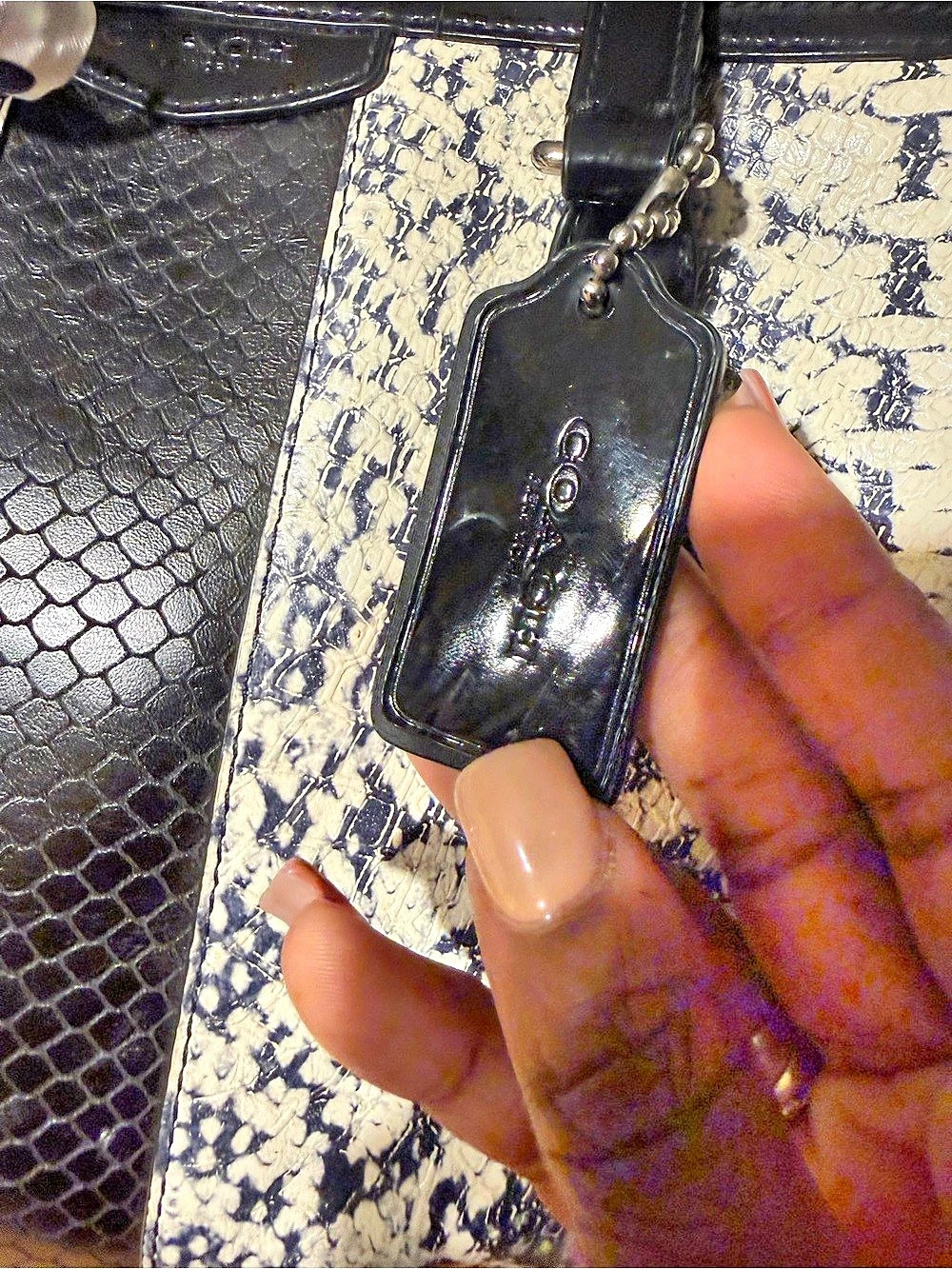 Coach Nancy Satchel 2014 Exotic Python Snake-Embossed Leather Black & White - Picture 10 of 12